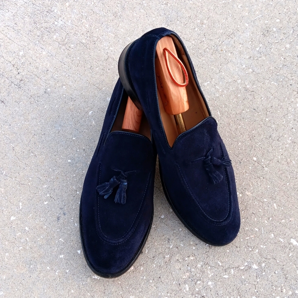 Samuel Windsor Loafers Men's Tasseled Blue Suede Shoes/Loafers (HANDMADE) - Picture 15 of 17